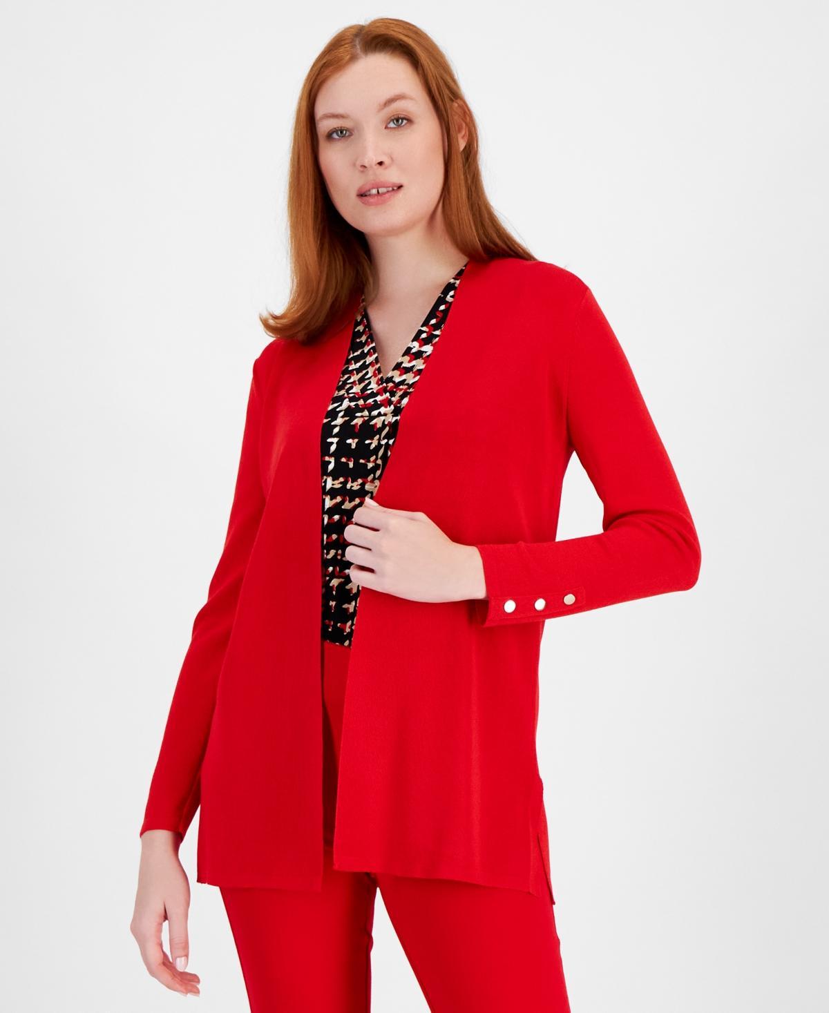 Anne Klein Womens Carmel Open-Front Buttoned-Cuff Cardigan Product Image