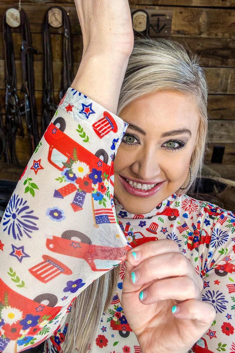 Sterling Kreek Freedom & Fireworks Mesh Top Product Image