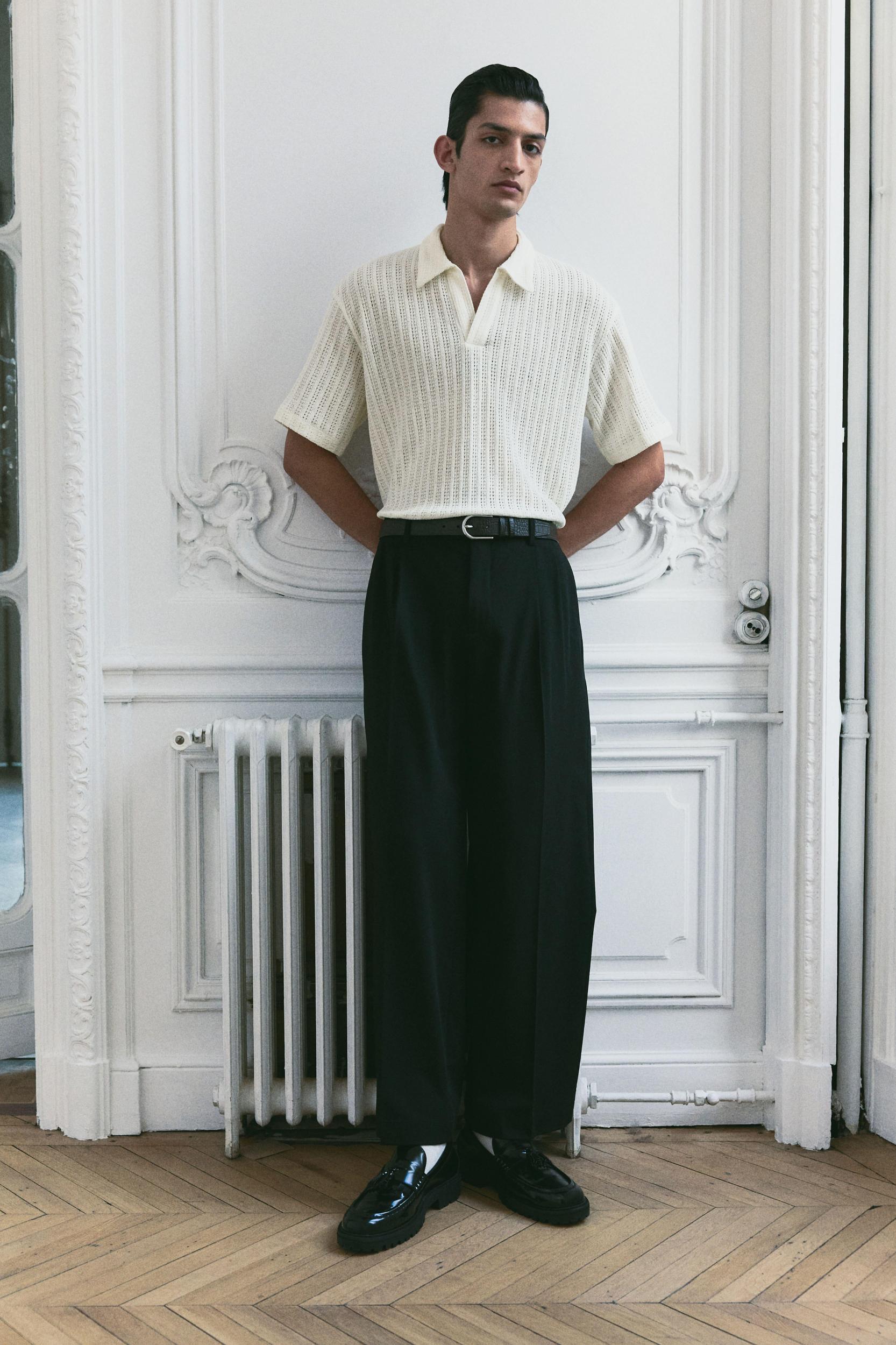 Loose Fit Jacquard-Knit Polo Shirt Product Image