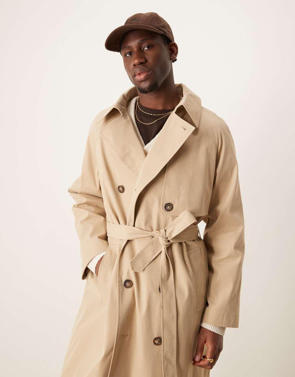 ASOS DESIGN trench coat in stone Product Image