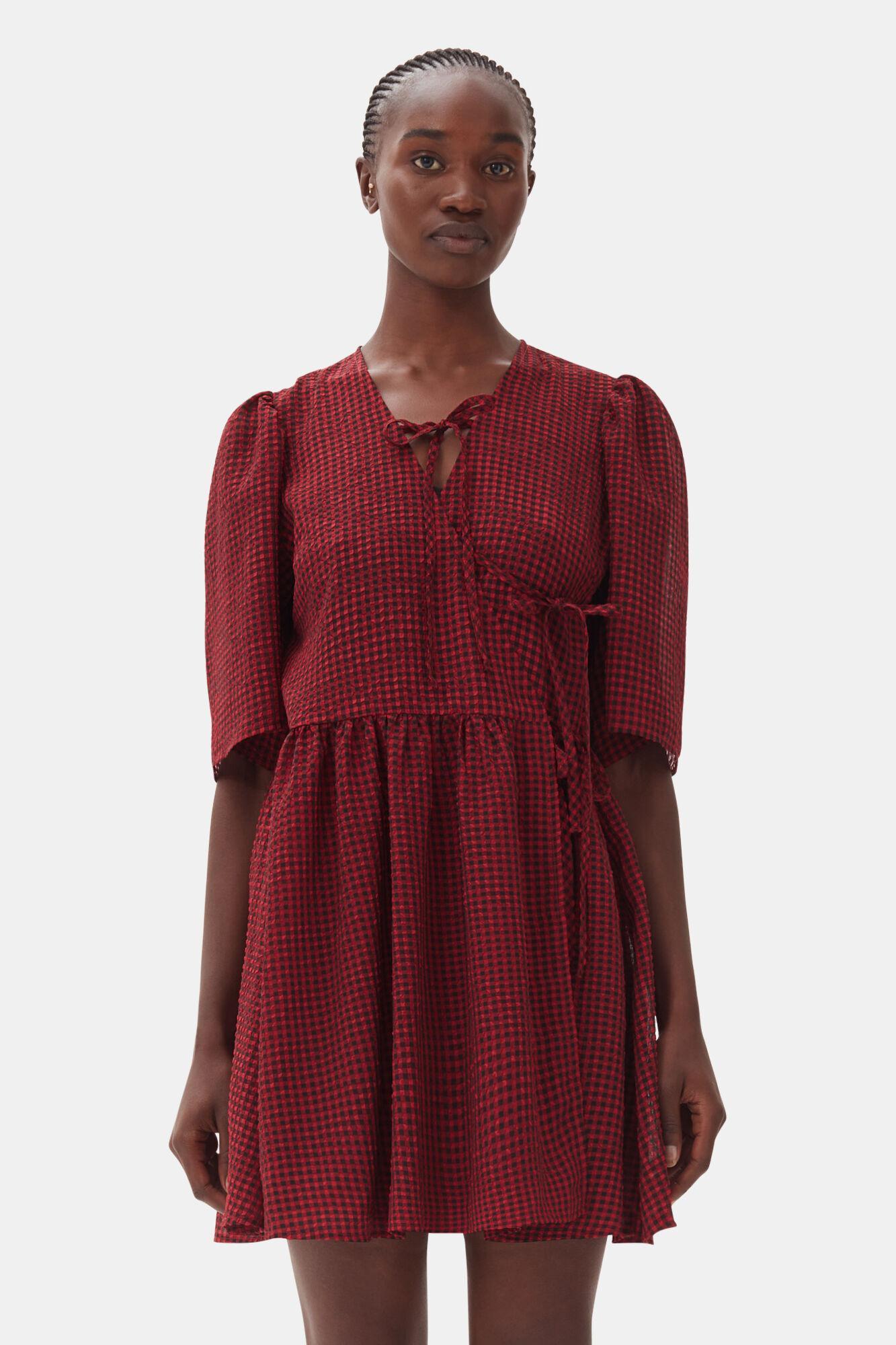 Red Sheer Tie String Wrap Dress Product Image