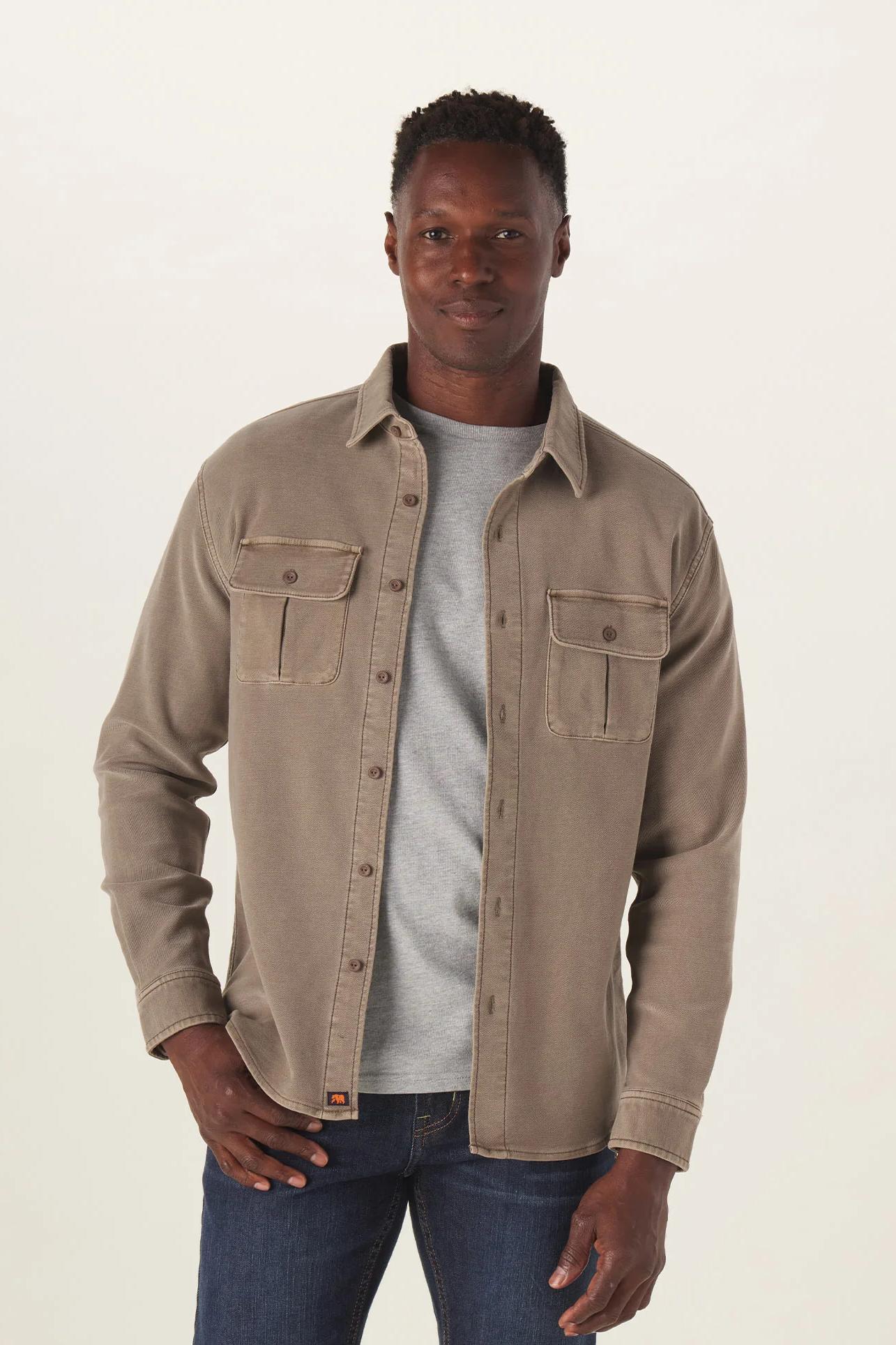 Comfort Terry Shirt Jacket - Taupe Product Image