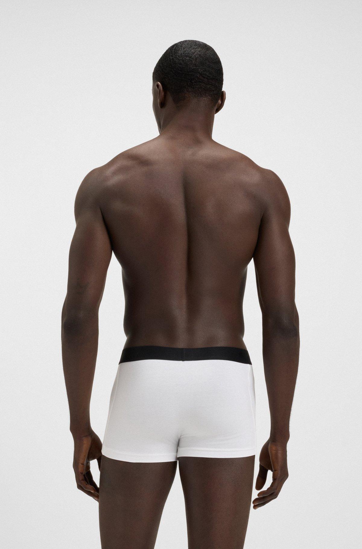 BOSS - Three-pack of stretch-cotton trunks with logo waistbands - White Product Image
