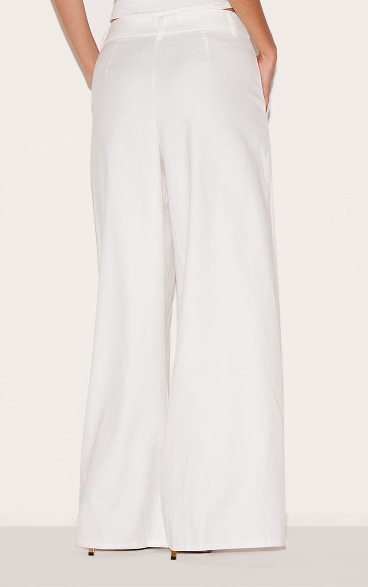 White Woven Double Pleat Wide Leg Pants Product Image