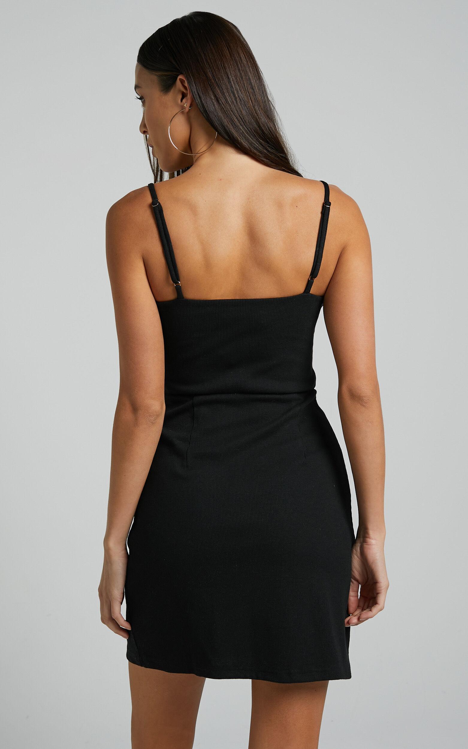 Island Babe Mini Dress - Strappy Bodycon Dress in Black Product Image