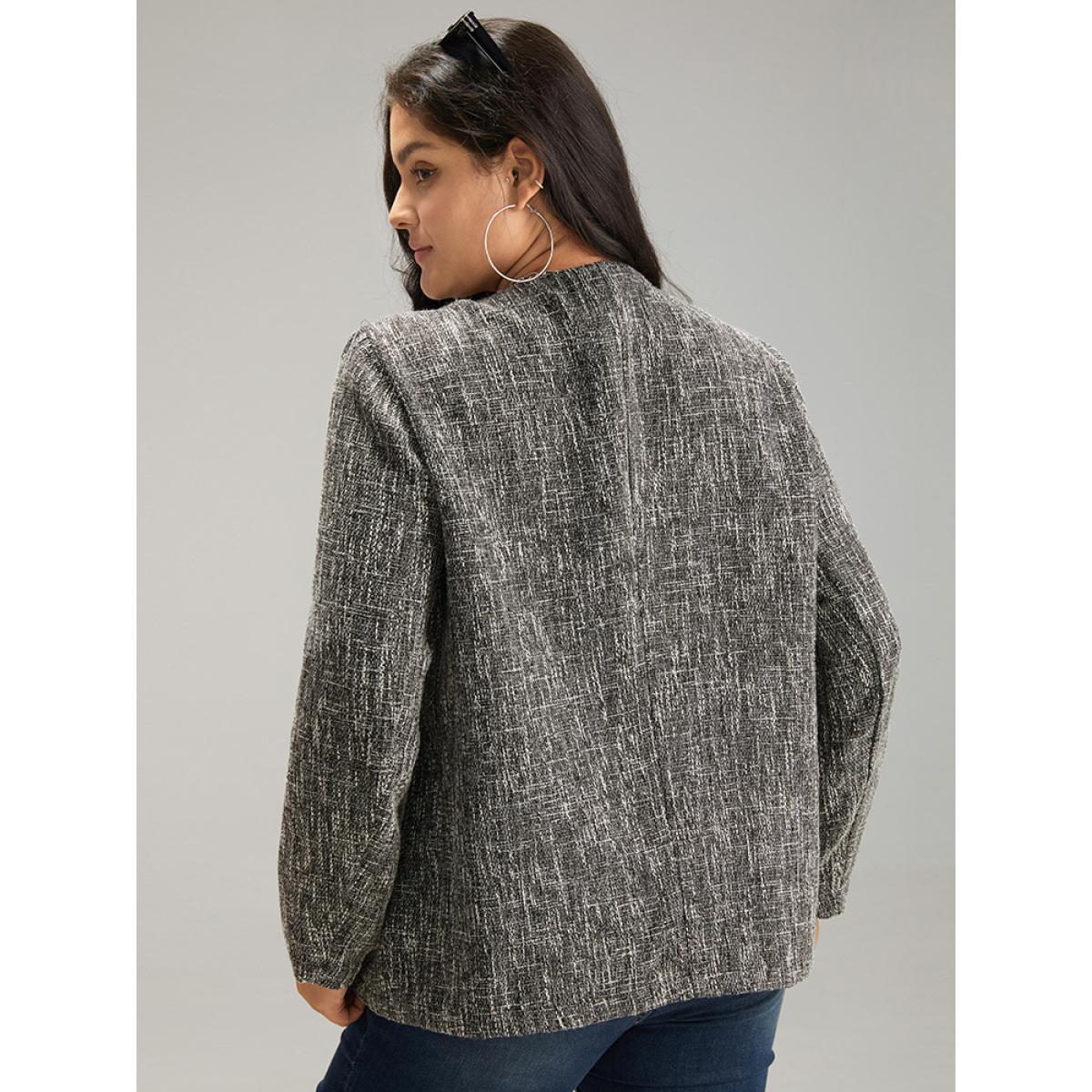 Plus Size Tweed Plisse Double Breasted Flap Pocket Coat Women Black Casual Texture Ladies Dailywear Winter Coats BloomChic 18-20/2X Product Image