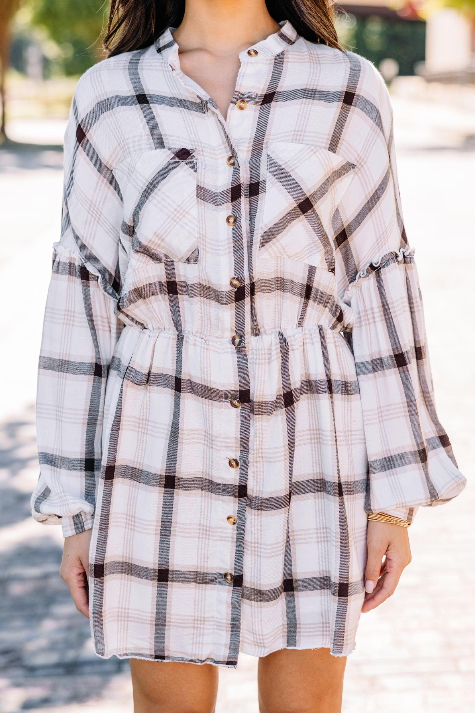 Fall Experiences Off White Plaid Dress Female Product Image