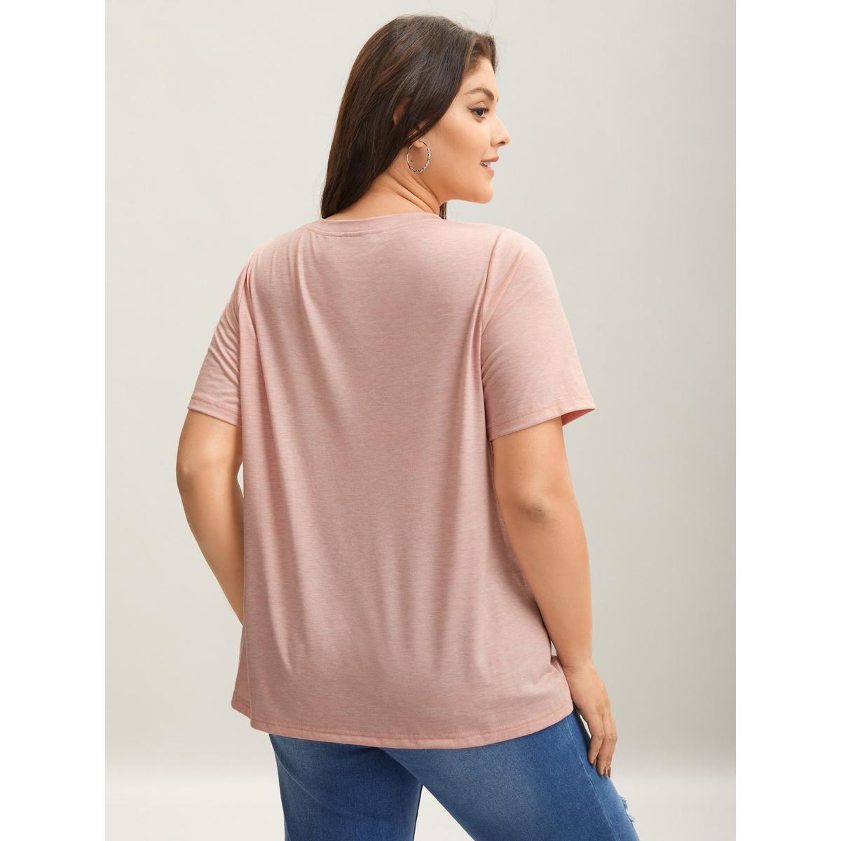 Plus Size Supersoft Heart Motif Tie-Dye Stretchy T-Shirt Lightpink Women Casual Non Round Neck Everyday T-shirts BloomChic 26/4X Product Image