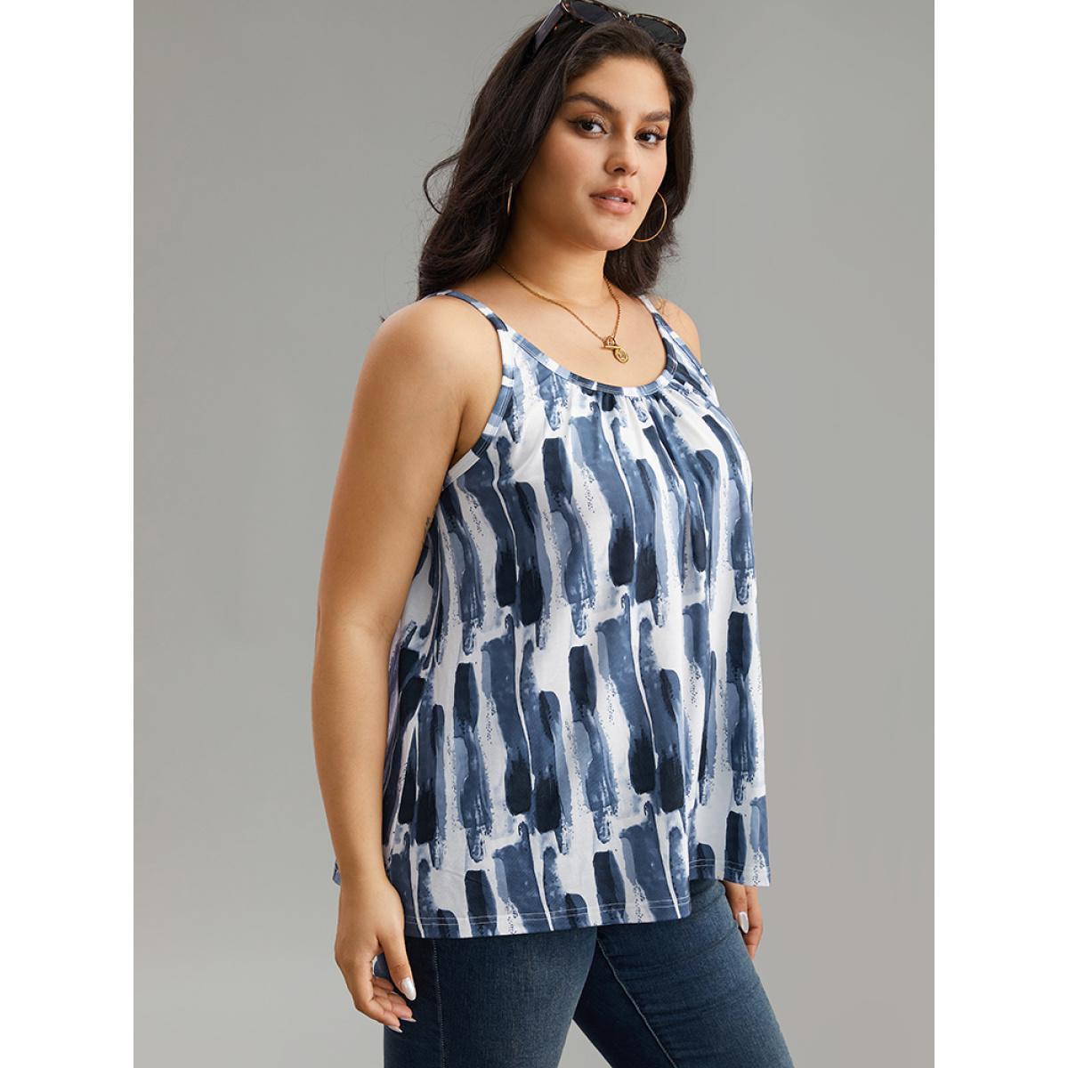 Plus Size Colorblock Brush Print Cami Top Women Multicolor Casual Printed Spaghetti Strap Everyday Tank Tops Camis BloomChic 12/L Product Image