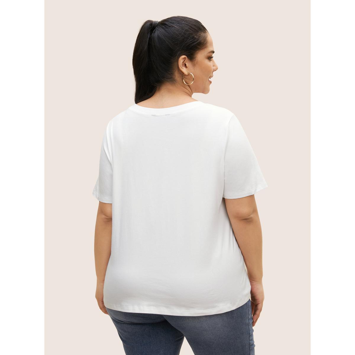 Plus Size Strawberry Print Crew Neck T-shirt Originalwhite Women Casual Contrast Fruit Round Neck Everyday T-shirts BloomChic 26/4X Product Image