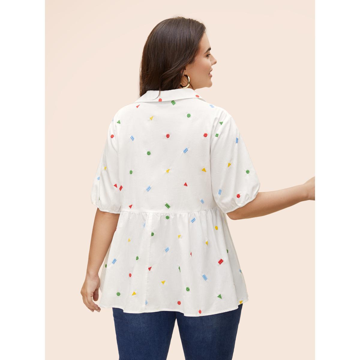 Plus Size Multicolor Cotton Geometric Embroidery Tunic Blouse Women Casual Short sleeve Shirt collar Everyday Blouses BloomChic 10/M Product Image