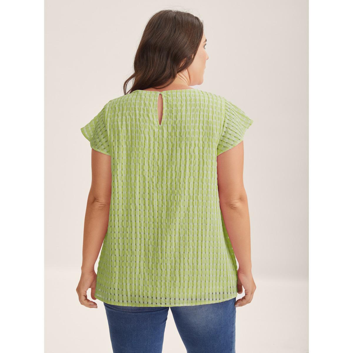 Plus Size Applegreen Textured Sheer Lined Flutter Sleeve Blouse Women Cap Sleeve Round Neck Everyday-Casual Blouses BloomChic 28/5X Product Image