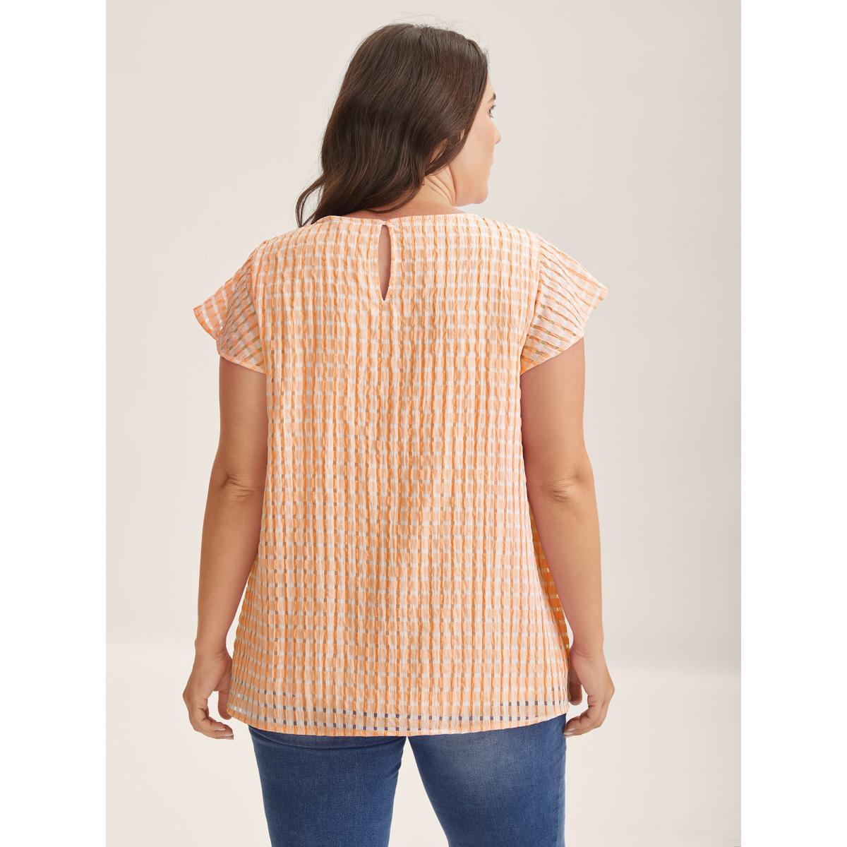 Plus Size Coral Textured Sheer Lined Flutter Sleeve Blouse Women Cap Sleeve Round Neck Everyday-Casual Blouses BloomChic 18-20/2X Product Image