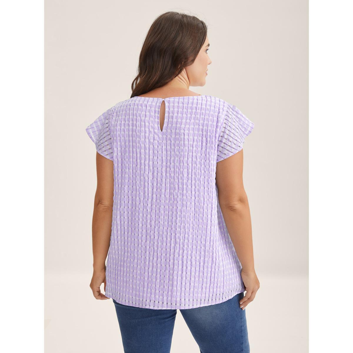 Plus Size Lilac Textured Sheer Lined Flutter Sleeve Blouse Women Cap Sleeve Round Neck Everyday-Casual Blouses BloomChic 10/M Product Image