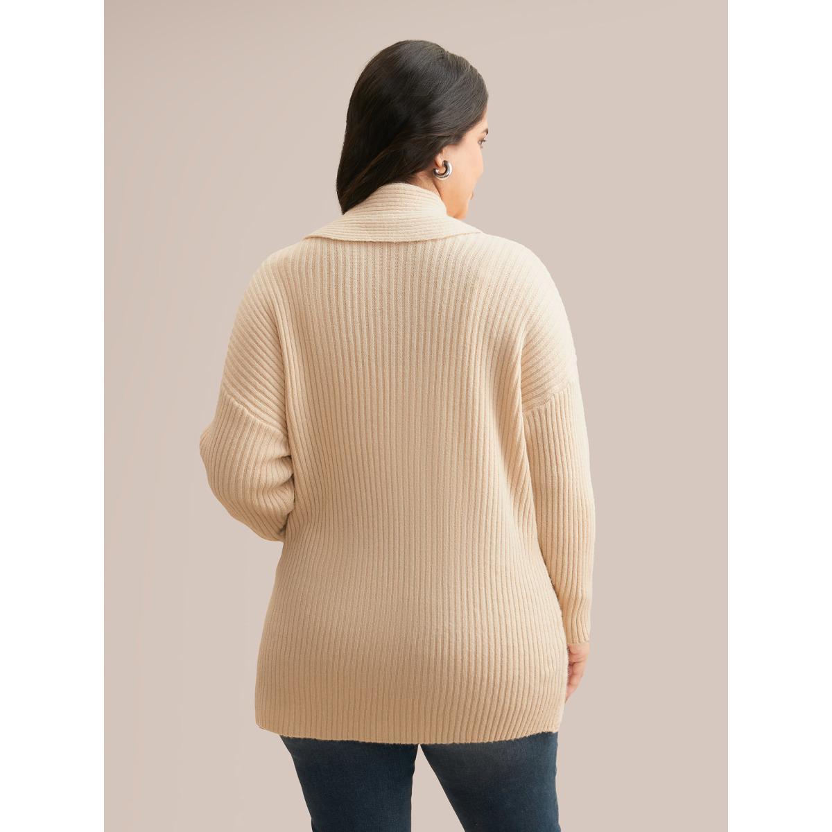 Plus Size Airy Cozy Shawl Collar Open Cardigan LightBrown Women Basics Loose Long Sleeve Everyday Cardigans BloomChic 12/L Product Image