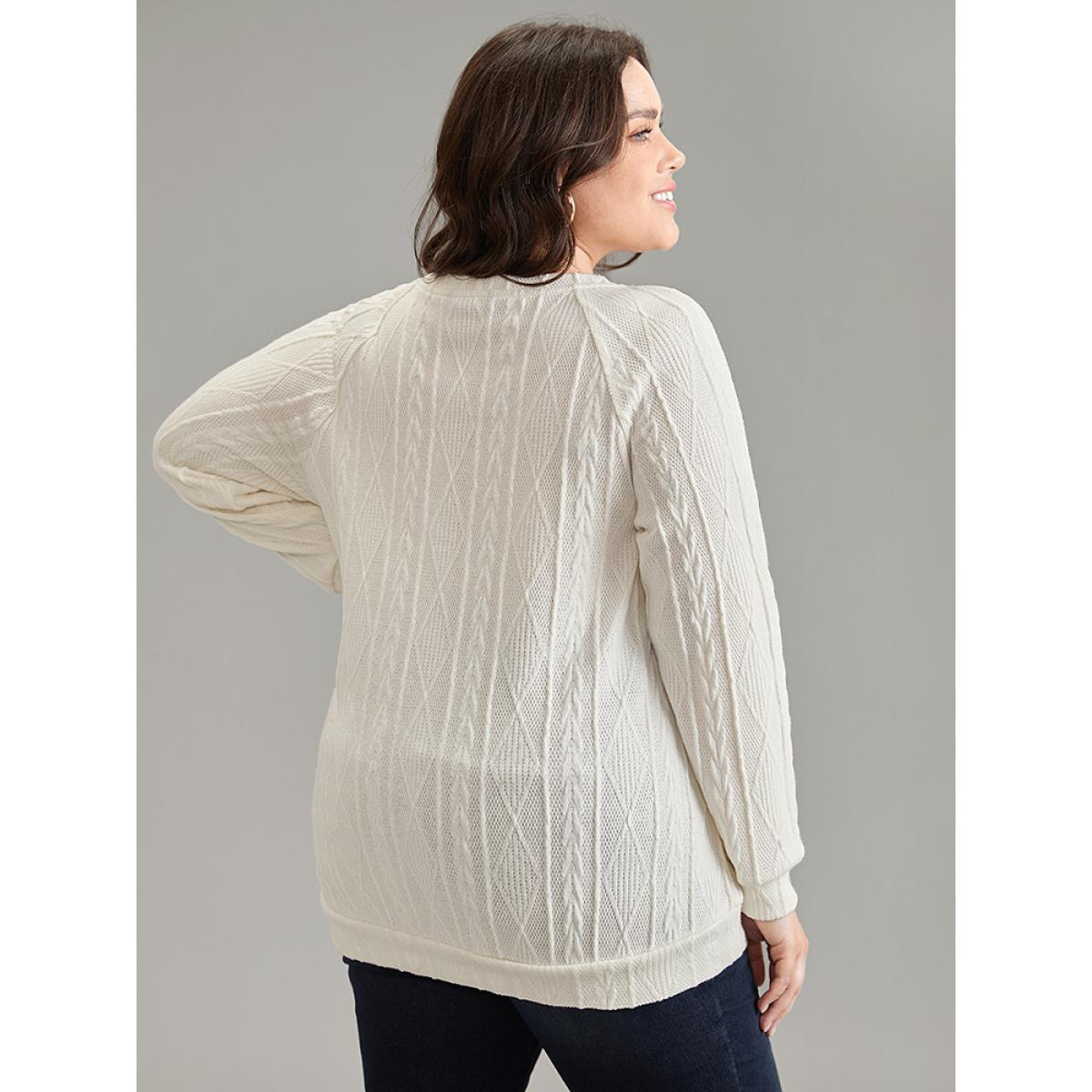 Plus Size Plain Texture Button Detail Knit Sweatshirt Women White Elegant Texture Round Neck Dailywear Sweatshirts BloomChic 22-24/3X Product Image