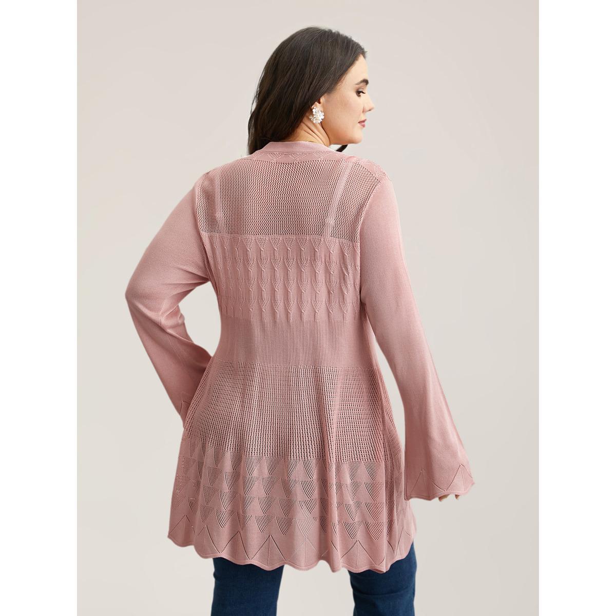 Plus Size Cut-Out Textured Open-Front Knit Cardigan Crepe Women Casual Loose Long Sleeve Everyday Cardigans BloomChic 22-24/3X Product Image