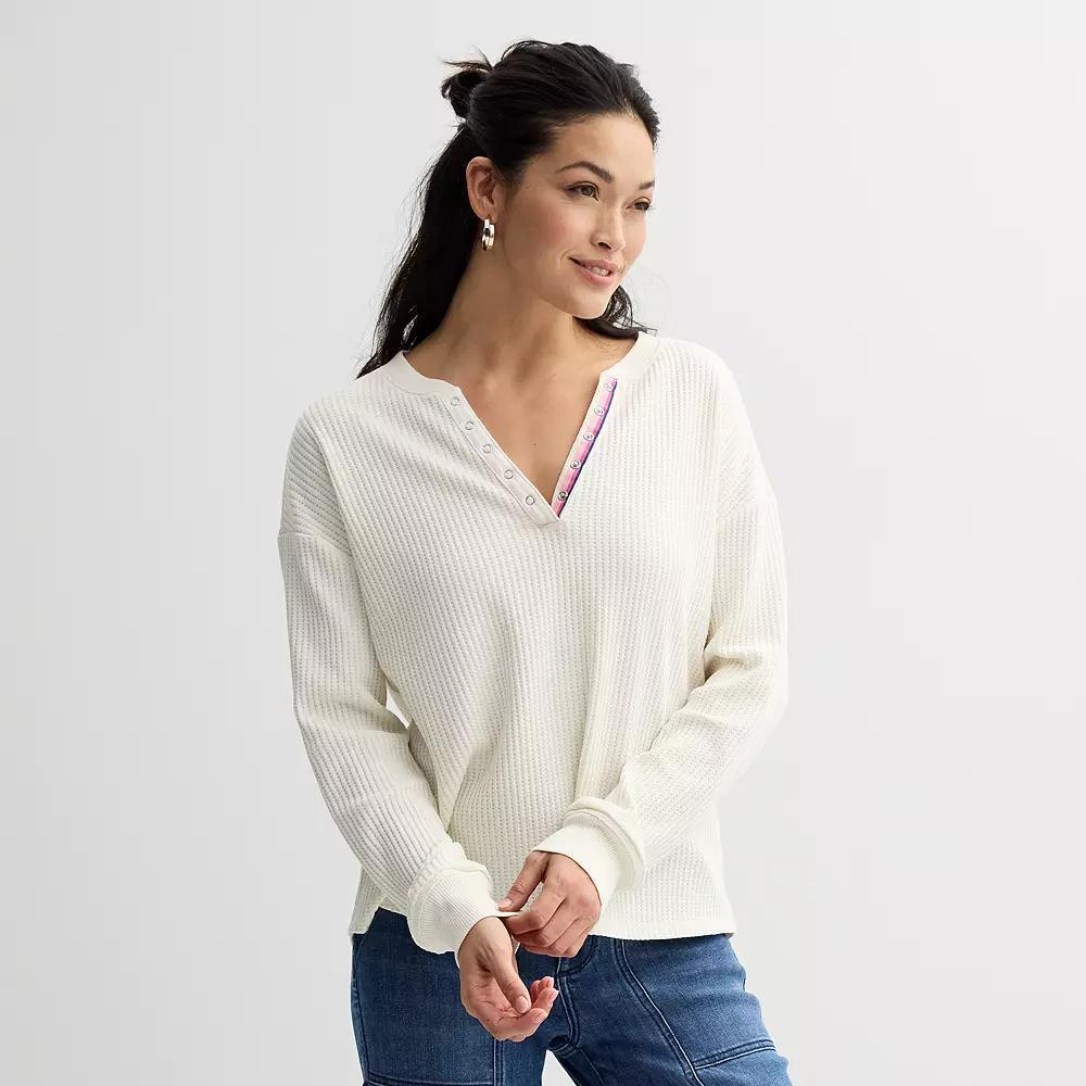 Women's Sonoma Goods For Life® Relaxed Waffle Henley Top, Size: XXL, Ivory Silk Product Image