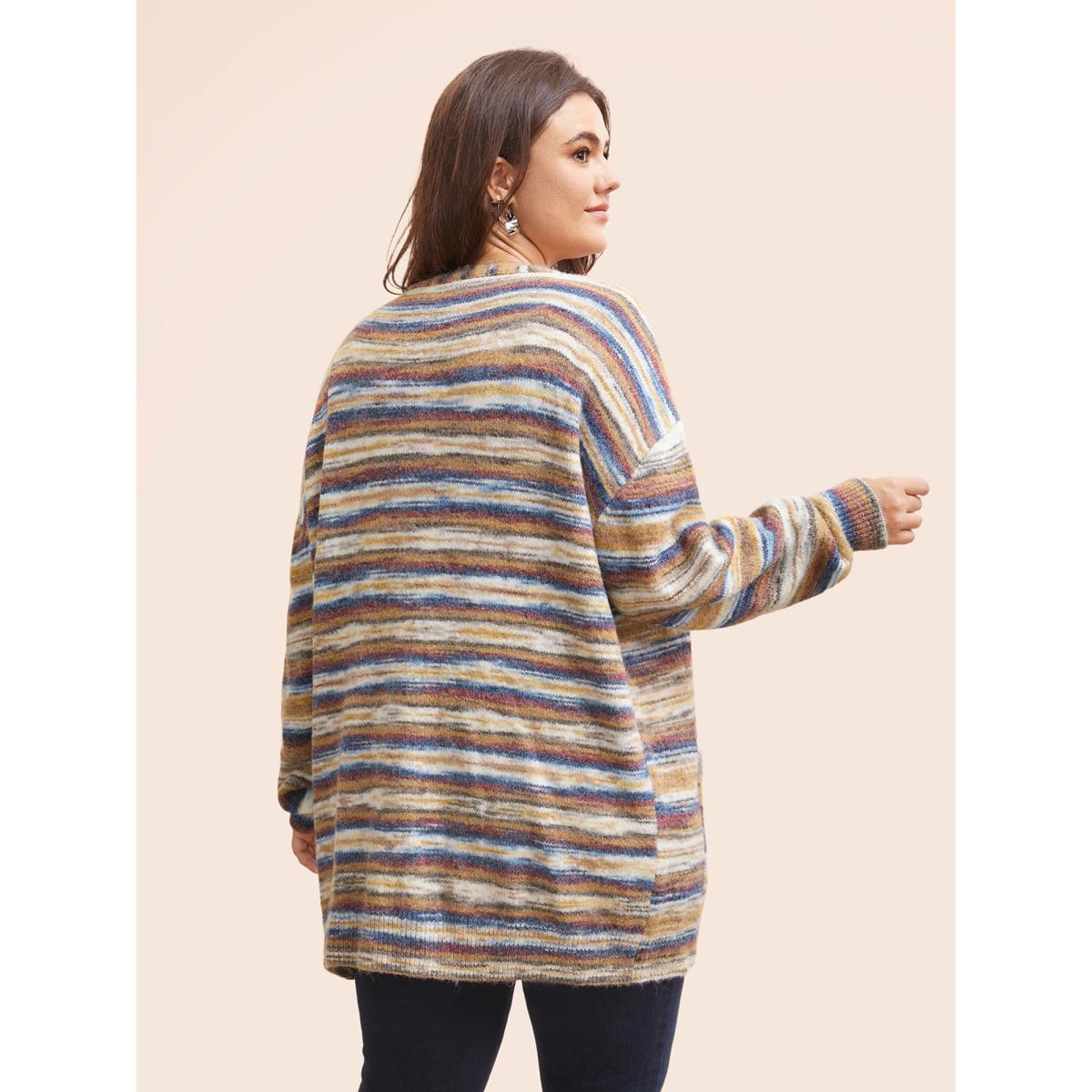 Plus Size Heather Contrast Open Front Pocket Cardigan Multicolor Women Casual Loose Long Sleeve Everyday Cardigans BloomChic 12/L Product Image