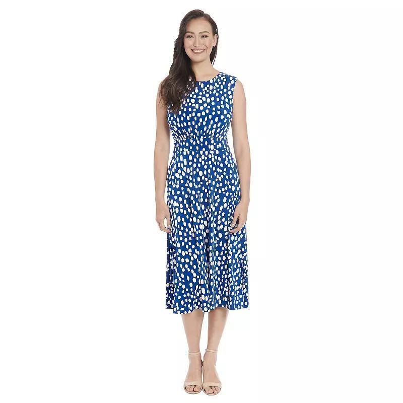 Women's London Times Chalk Dot Print Inset Waist Sleeveless Midi Dress, Size: 14, Green White Product Image