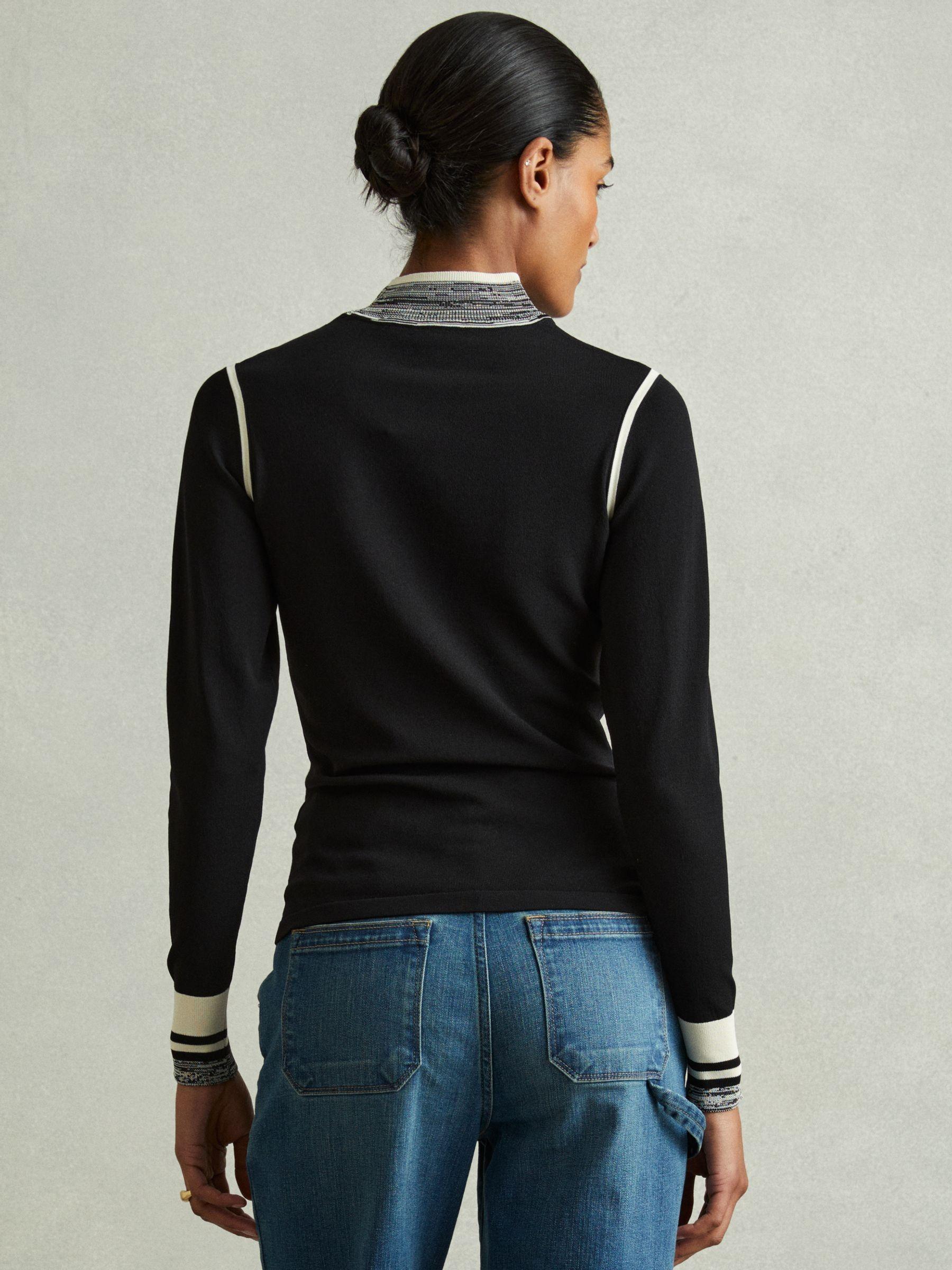 Knitted Contrast High Neck Jumper in Black/Cream Product Image