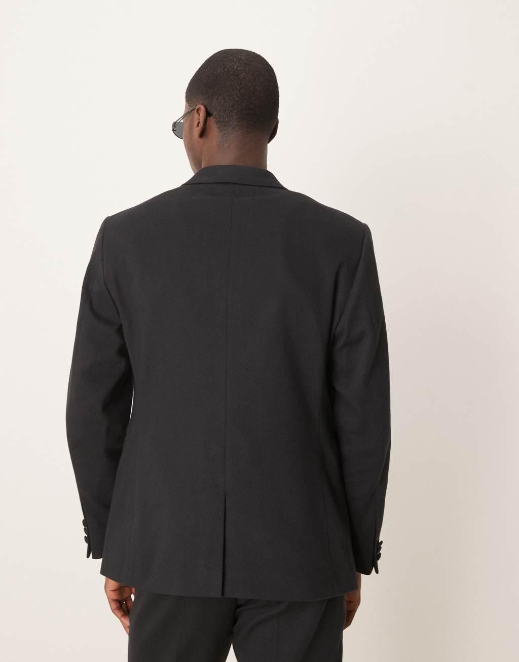 ASOS DESIGN premium slim tuxedo suit jacket in black texture Product Image