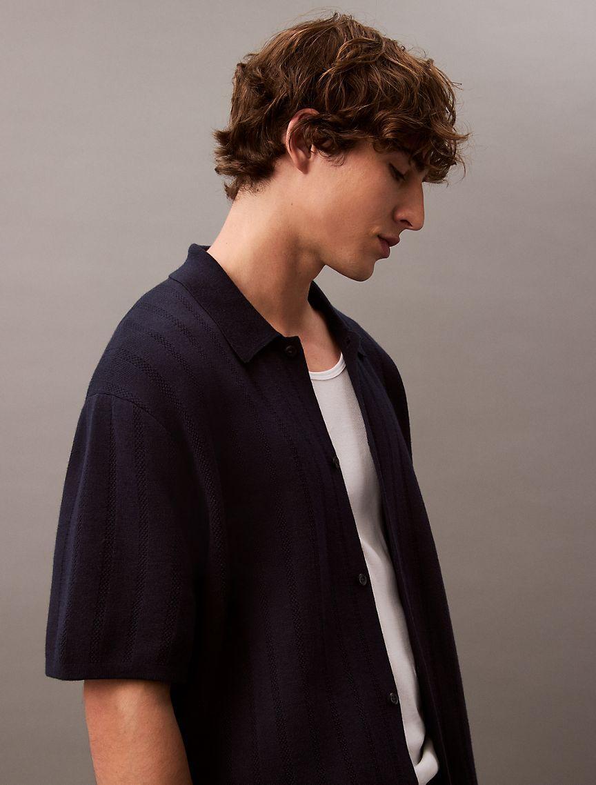 Jacquard Mesh Sweater Polo Shirt Product Image
