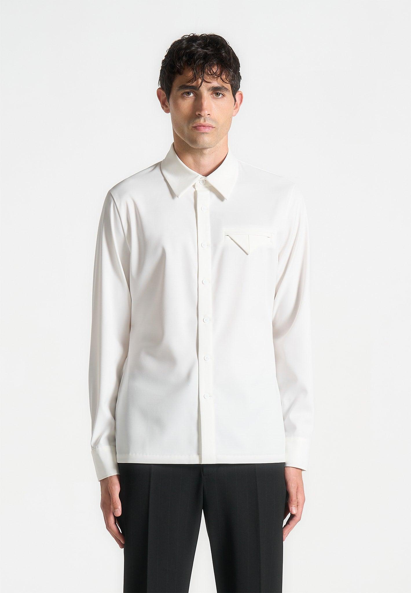 Slim Fit Tailored Stretch Shirt - White Male Product Image