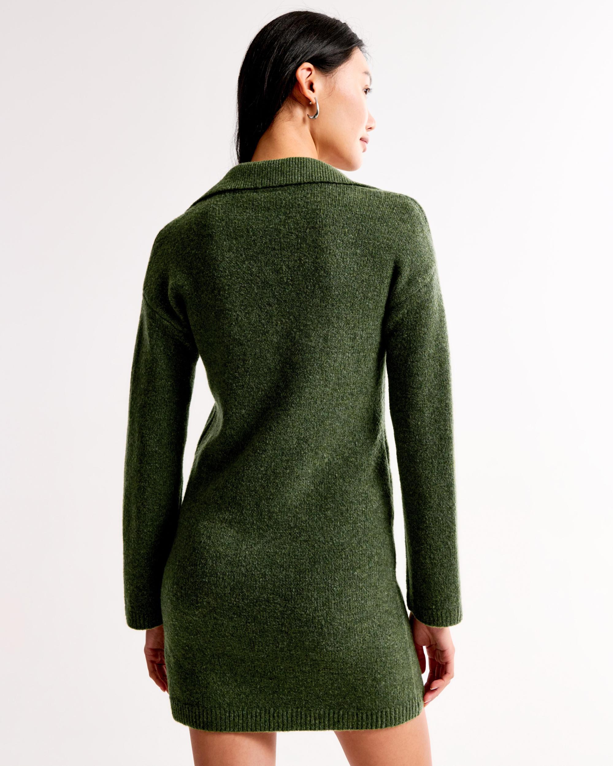 Long-Sleeve Collared Mini Sweater Dress Product Image