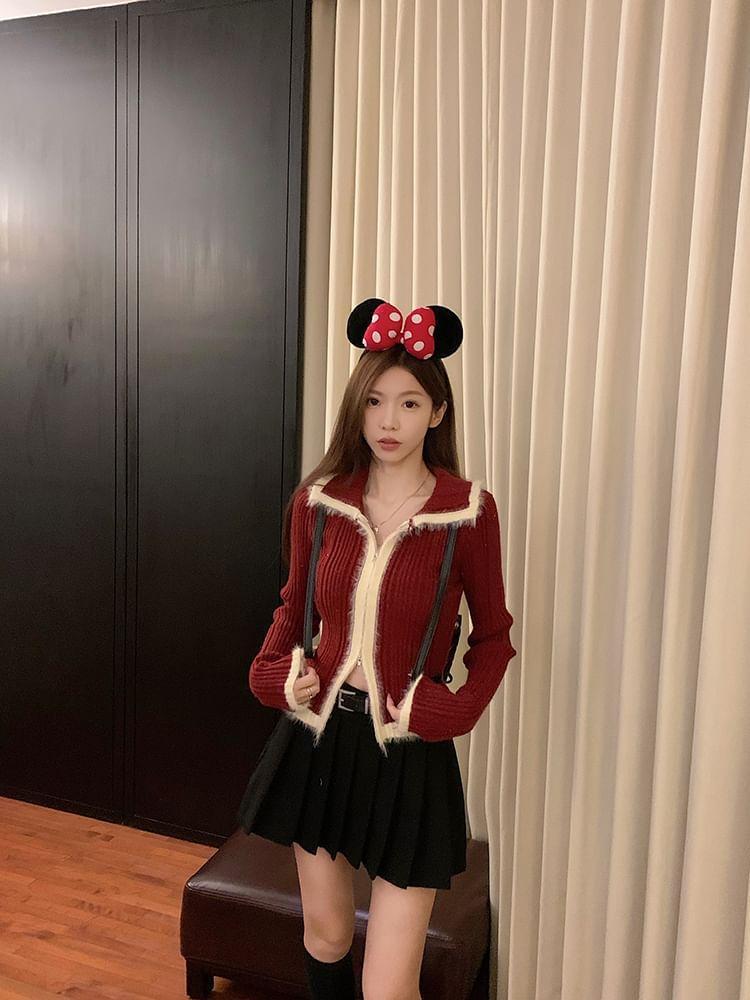 Glitter Contrast Trim Ribbed Zip Cardigan Product Image