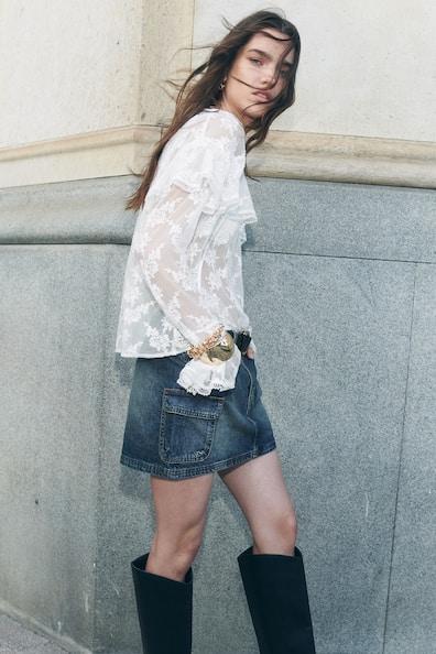 Denim Cargo Mini Skirt Product Image