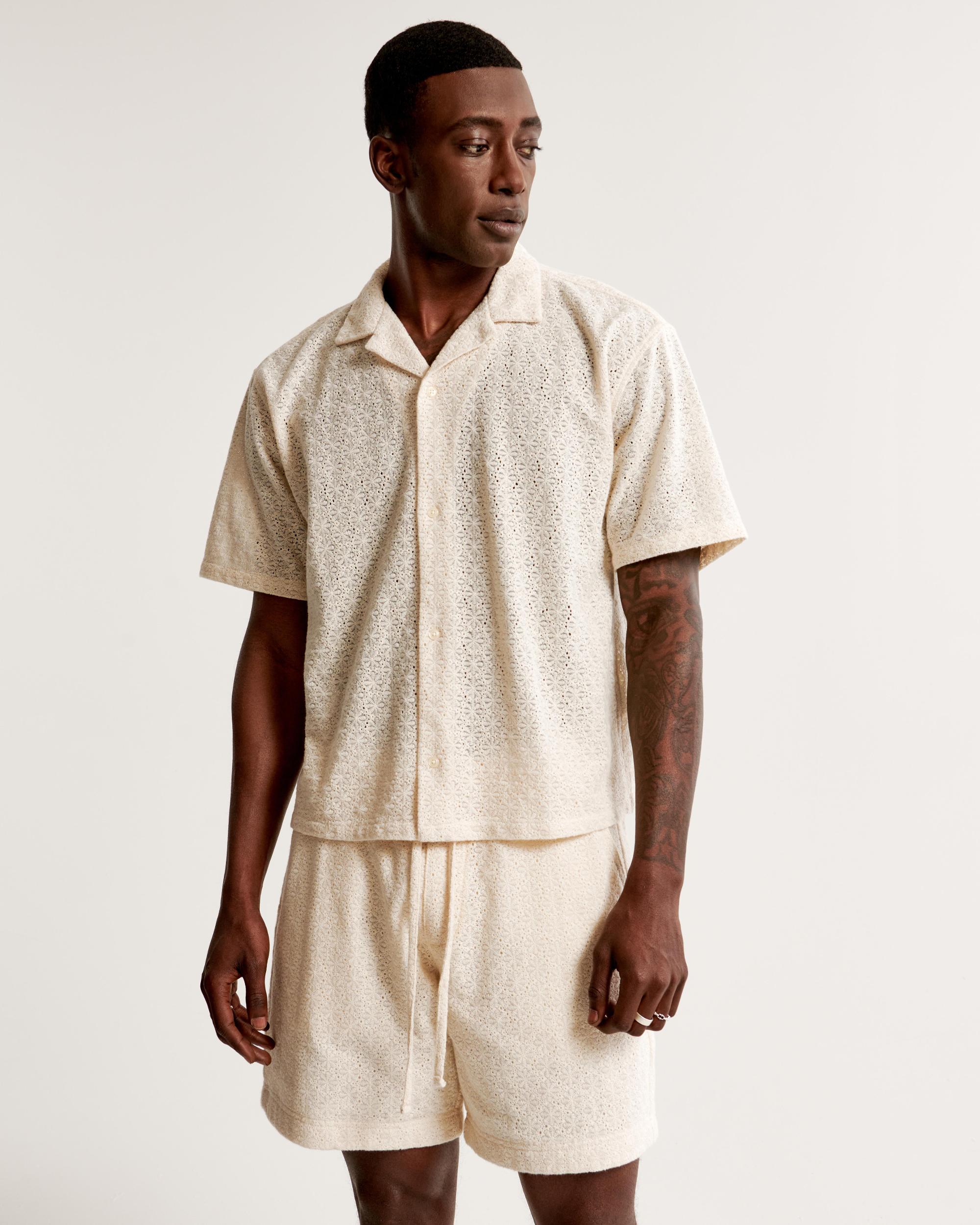 Camp Collar Cropped Lace Shirt Product Image