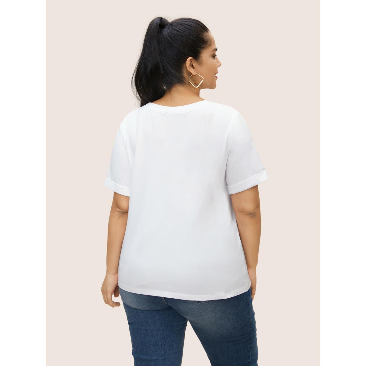 Plus Size Positive Slogans Print Round Neck T-shirt Originalwhite Women Casual Contrast Art&design Round Neck Everyday T-shirts BloomChic 30/6X Product Image