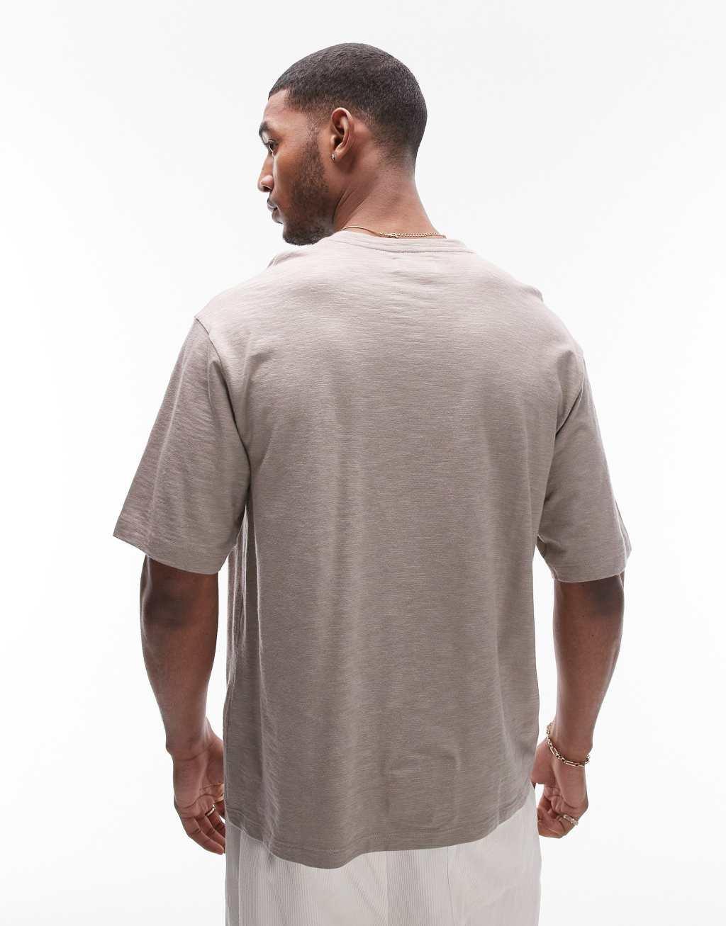 Topman oversized fit linen mix t-shirt in mink Product Image