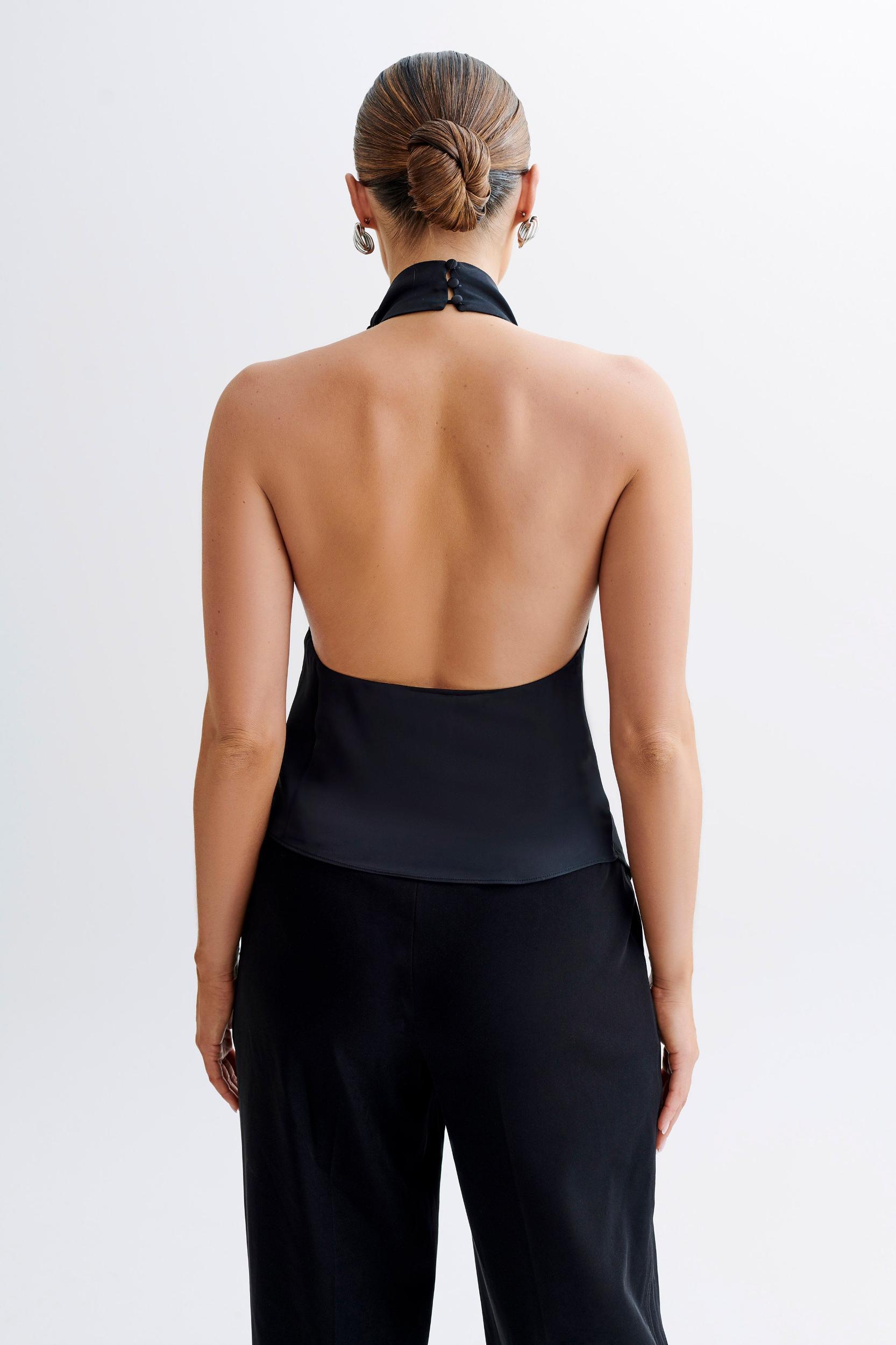 Seraphine Satin Halter Top - Black Product Image