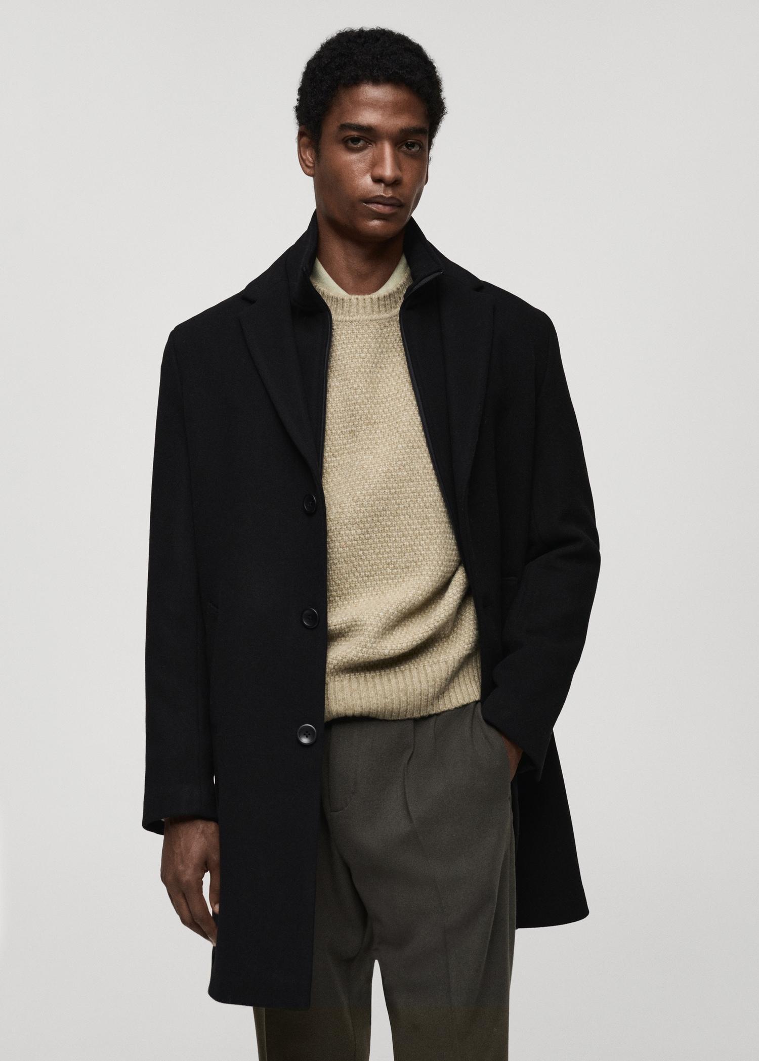 Detachable hood wool coat - Men | MANGO USA Product Image