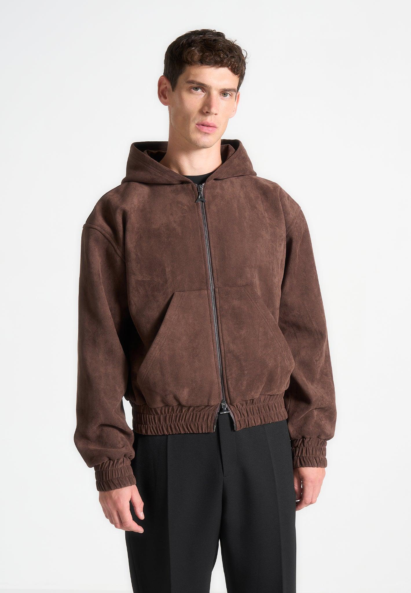 Cropped Suede Hoodie - Brown Male Product Image