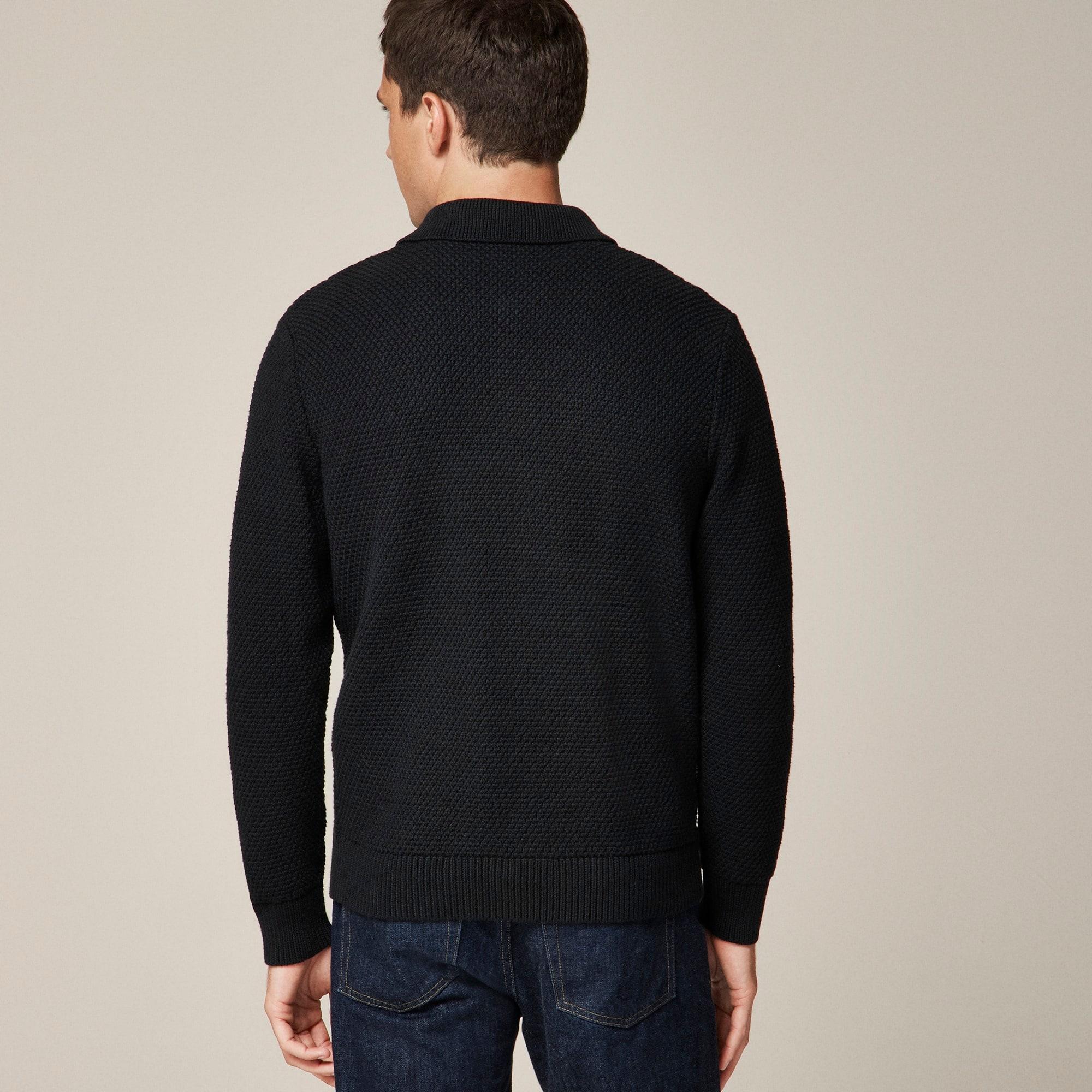 Cotton cardigan sweater-polo in moss stitch Product Image
