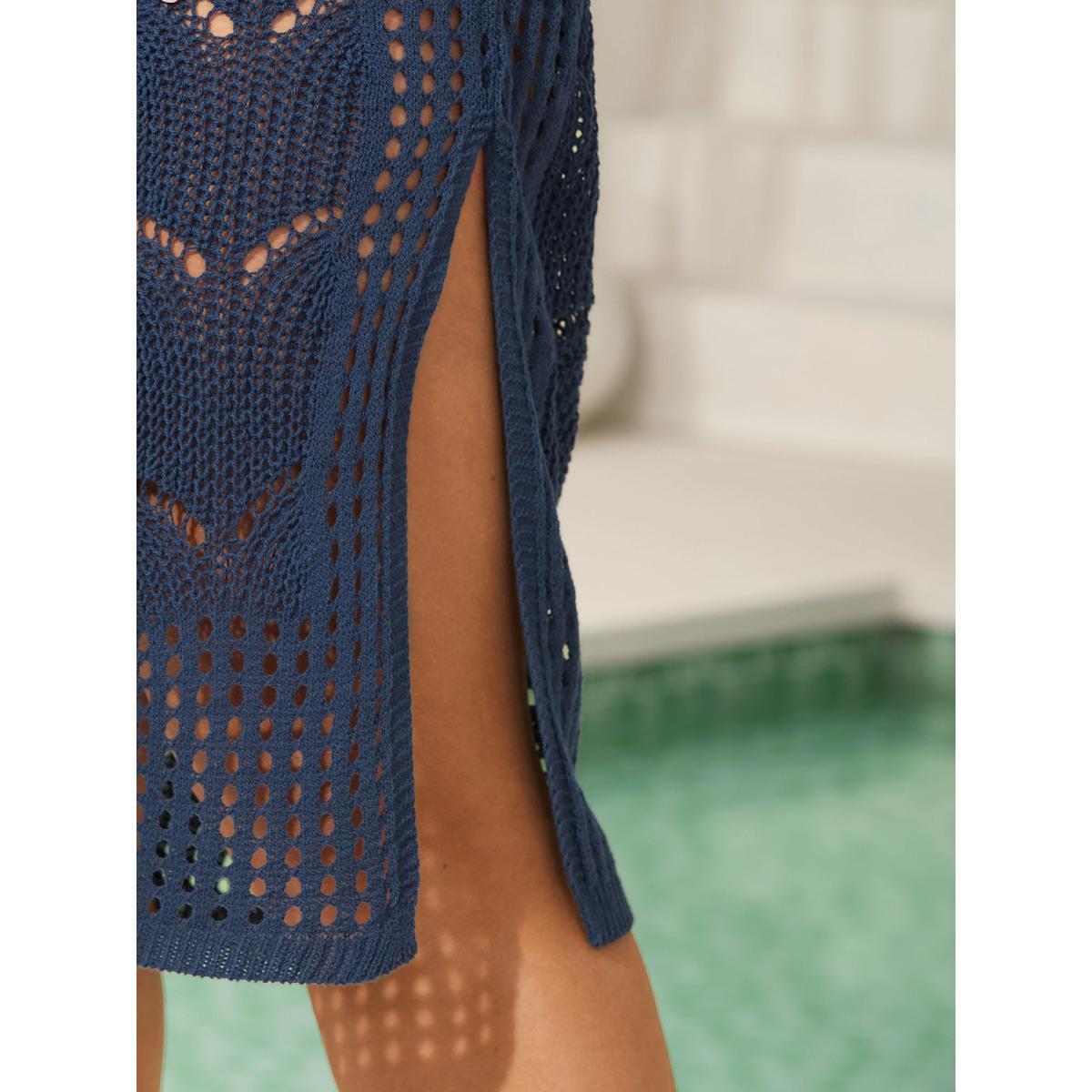 Plus Size Side Slit Cut-Out Swim Cover-Up Women's Swimwear Indigo Beach Loose Texture Curve Swim Cover Ups BloomChic 26/4X Product Image