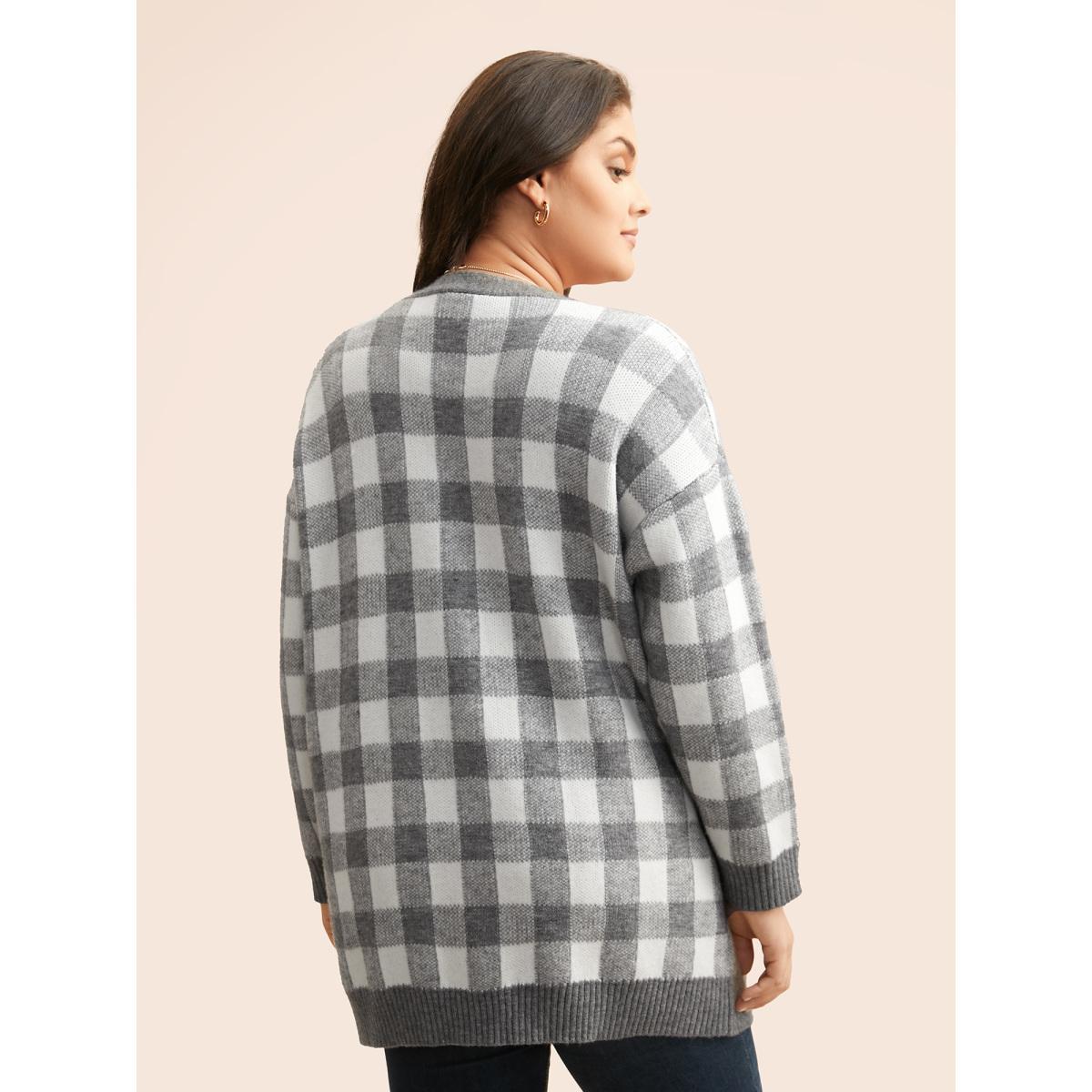 Plus Size Supersoft Essentials Plaid Drop Shoulder Cardigan DimGray Women Casual Loose Long Sleeve Everyday Cardigans BloomChic 28/5X Product Image