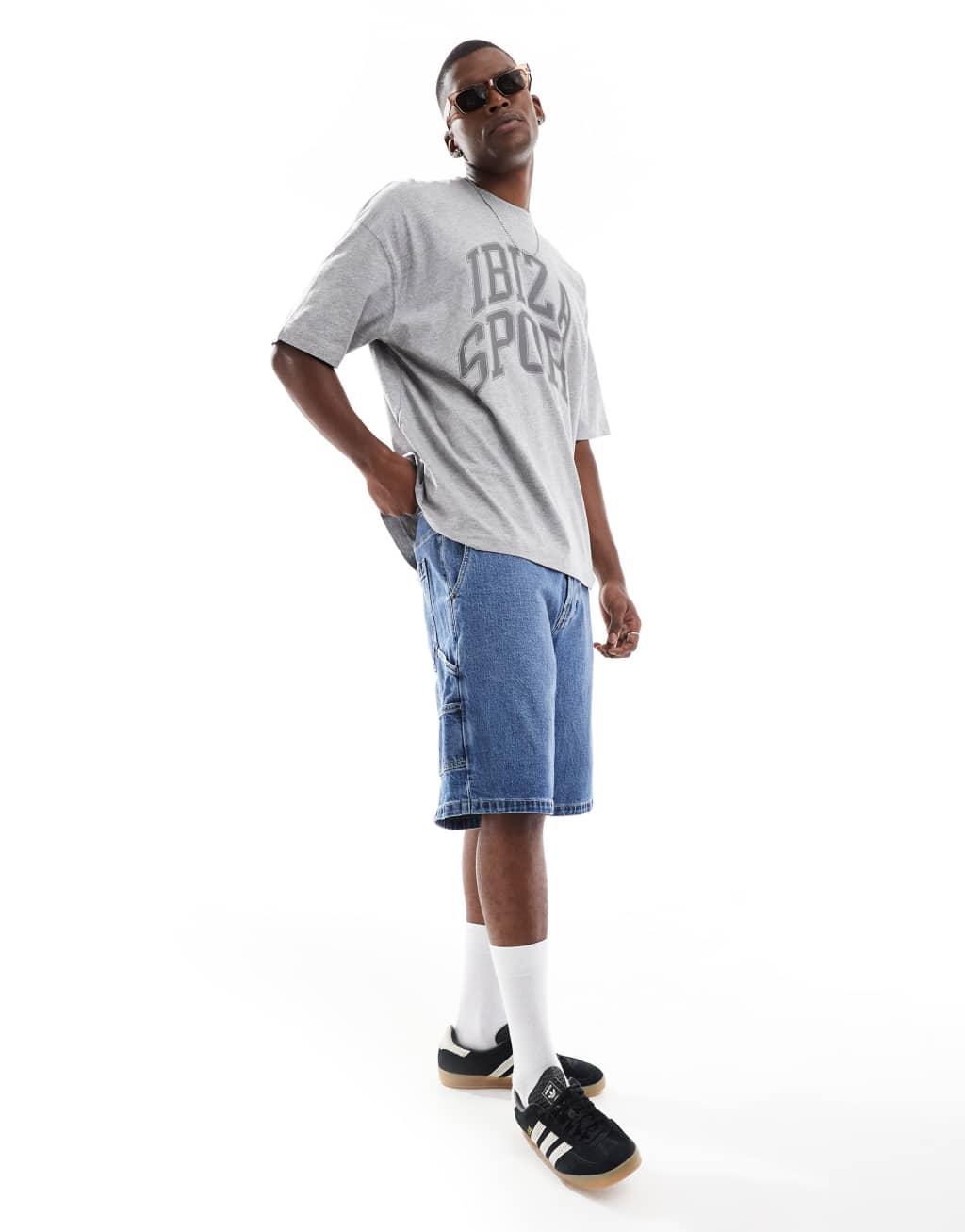 ASOS DESIGN oversized t-shirt with sports graphics in heather gray Product Image