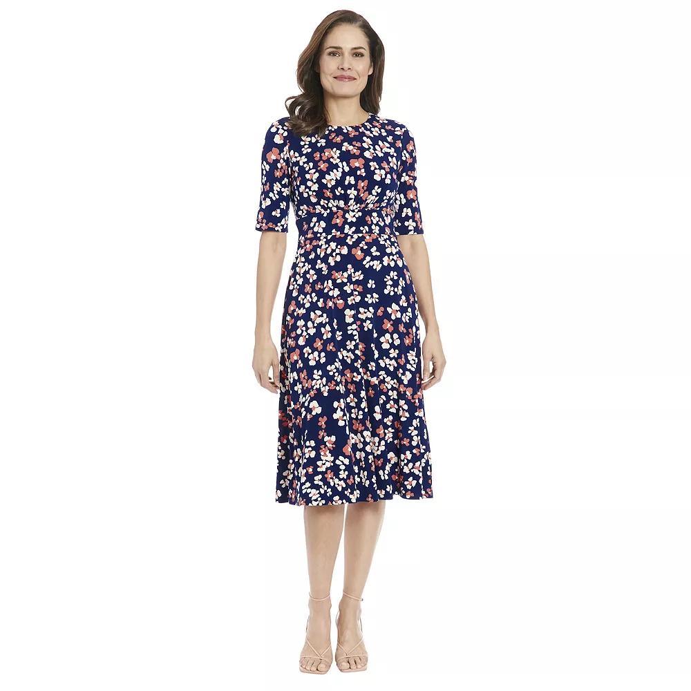 Petite London Times Printed Midi A-Line Dress, Women's, Size: 14 Petite, Navycoral Product Image