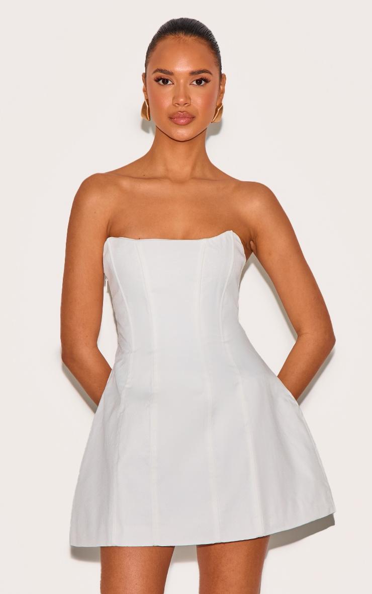 Premium White Woven Boned Bandeau Detail Shift Dress Product Image