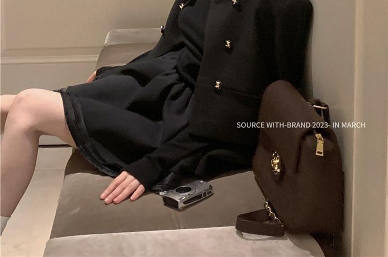 Double-Breasted Tweed Jacket / Mock-Neck Mini A-Line Dress Product Image