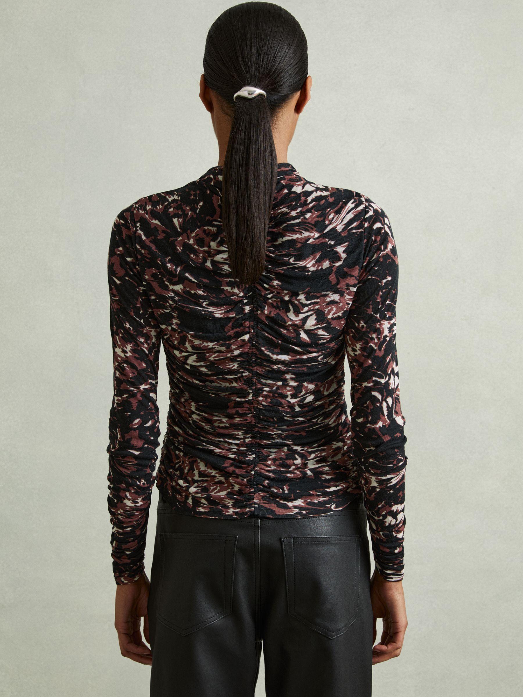Printed Ruched Top in Black/Brown Product Image