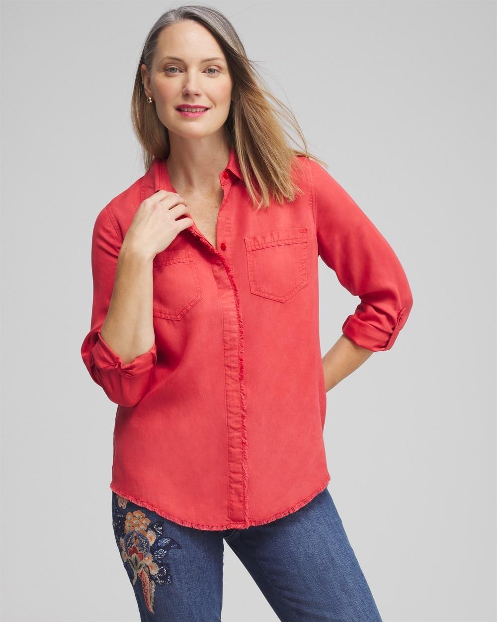 Twill Fringe Hem Shirt Product Image