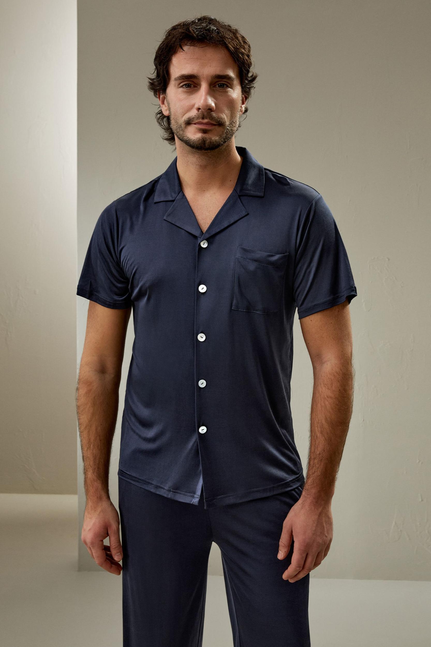 Short sleeves Men Silk Knit Pajama set Product Image