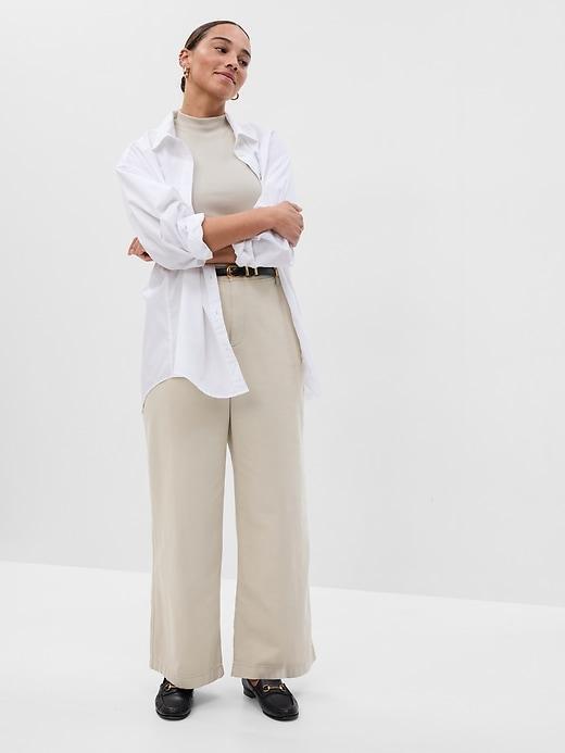 Mid Rise Twill Wide-Leg Khakis Product Image