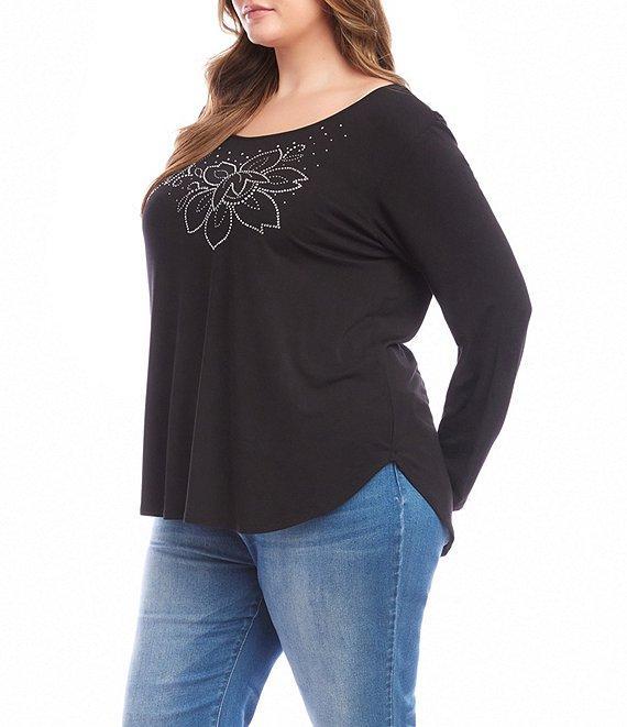 Karen Kane Plus Size Embellished Scoop Neck Long Sleeve Top Product Image