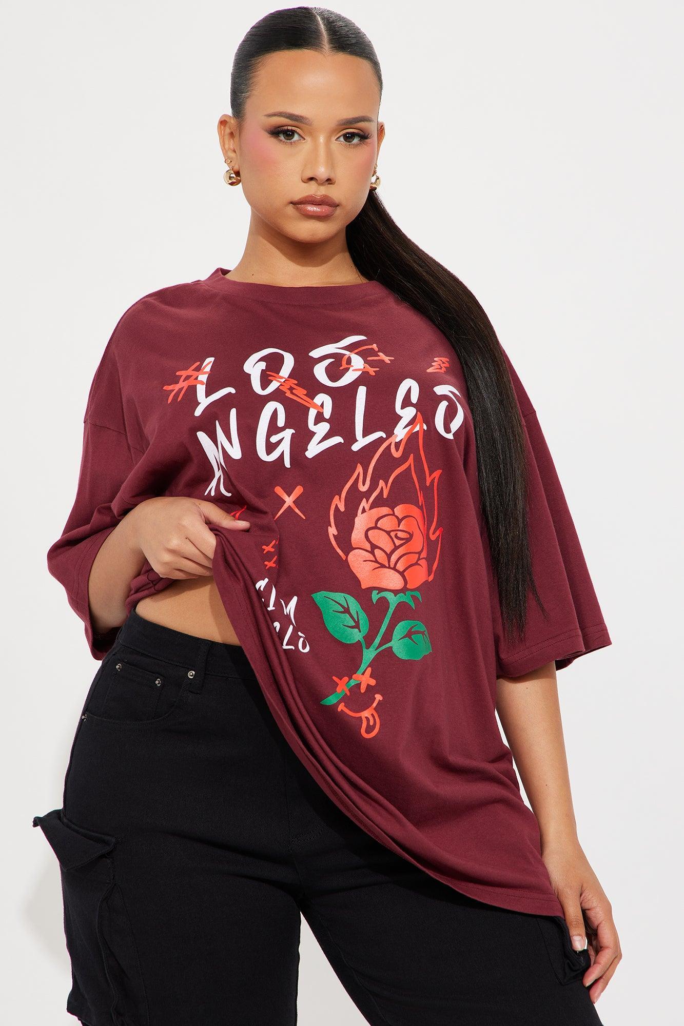 Los Angeles Roses Oversized Tee - Burgundy Product Image